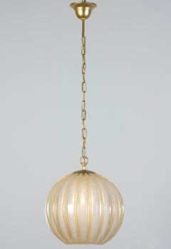 Pair of Rare Murano Glass and Brass Pendants  by Barovier &Toso 1970'