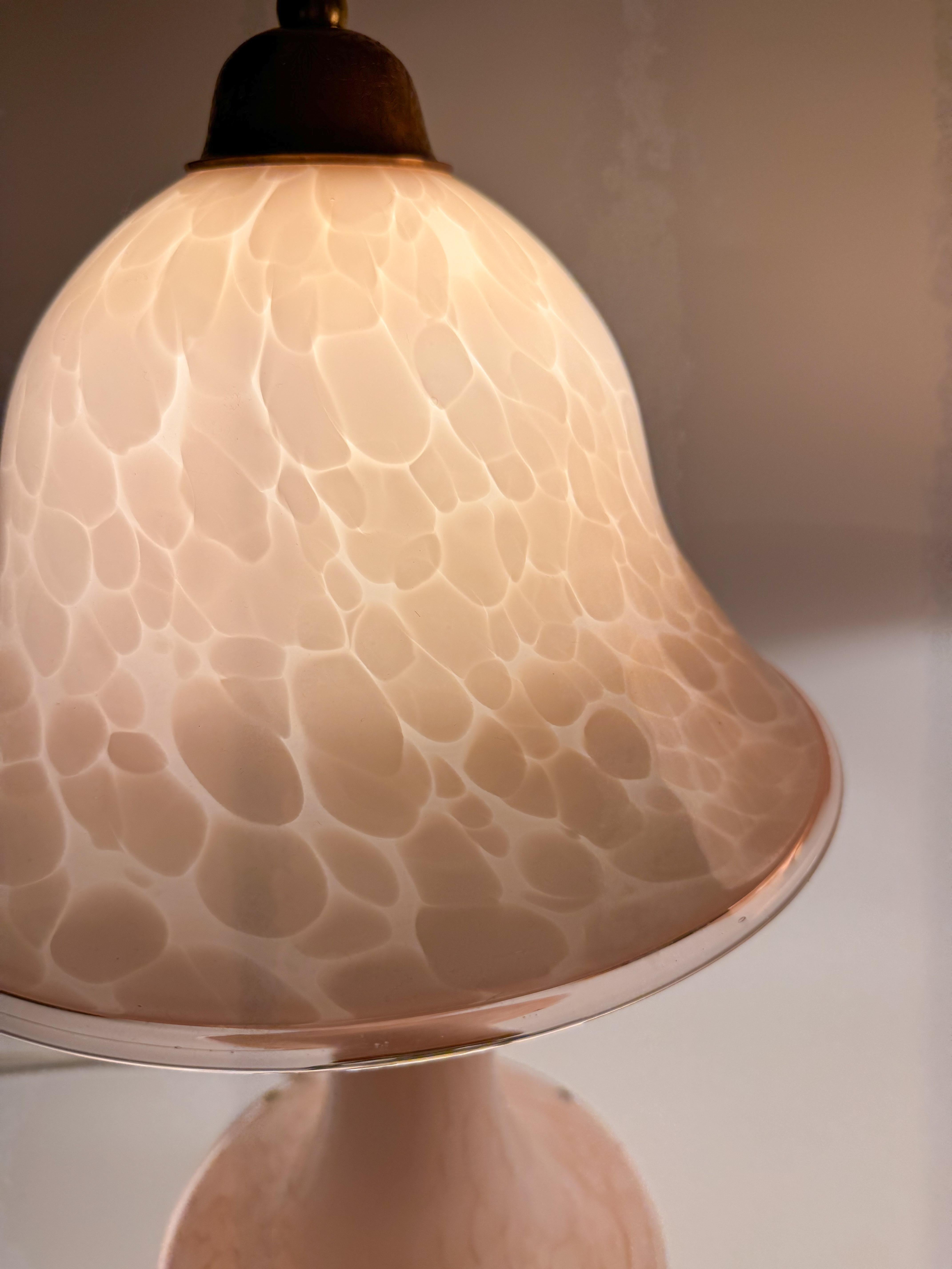 Italian Pair of Rare Murano “Pink Clouds” Mushroom Lamps  Art Nouveau Italy 1970s For Sale