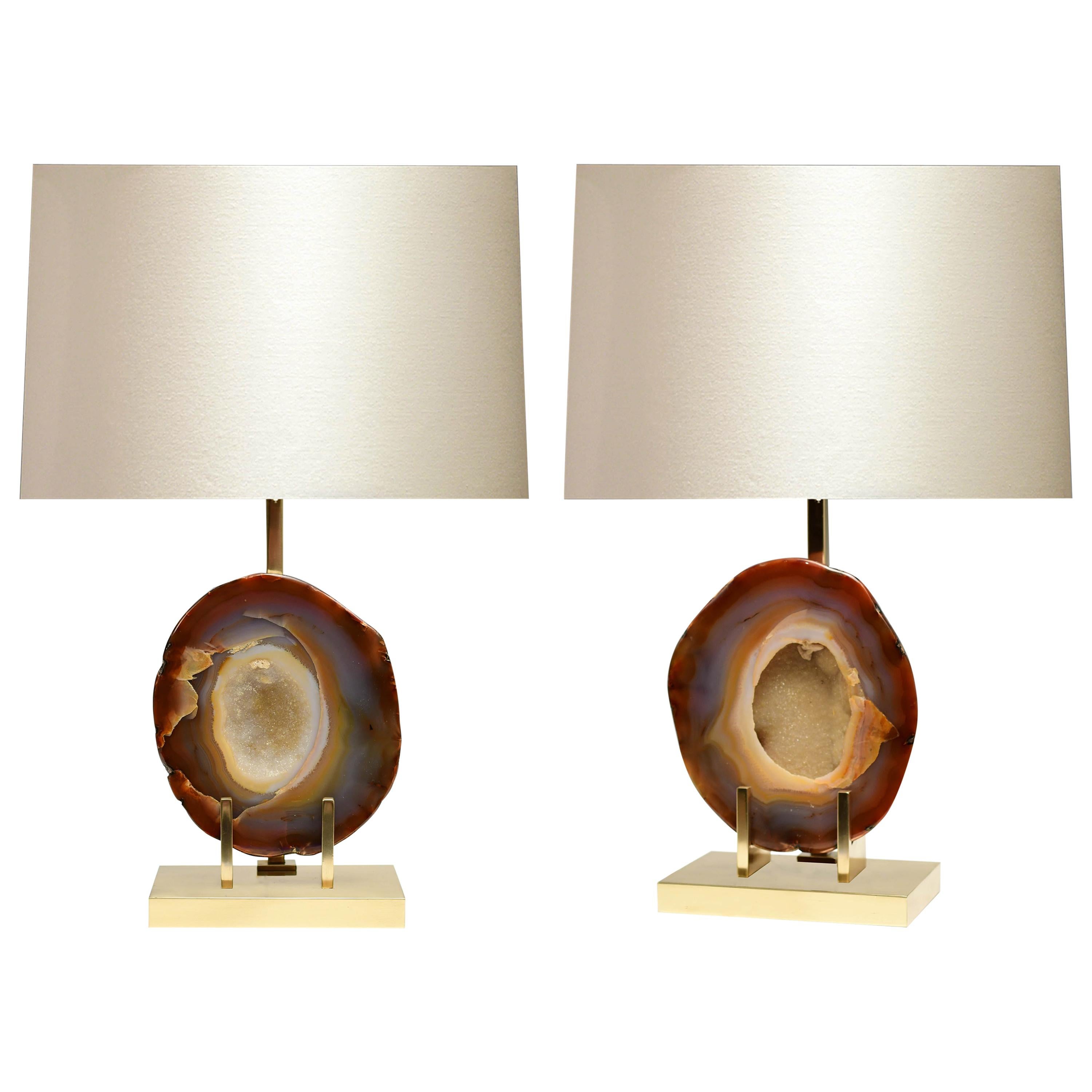 Pair of Rare Natural Agate Lamps For Sale