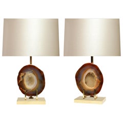 Paire de rares lampes en agate naturelle