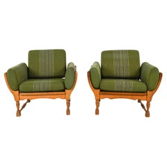 Pair Of Rare Oak Arm Chairs By Henning Kjaernulf, Denmark Circa 1970's