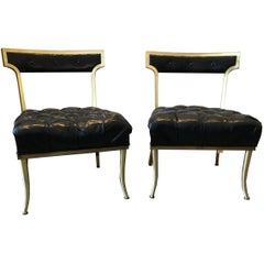 Pair of Rare Original Billy Haines Leather Brass Frame Chairs