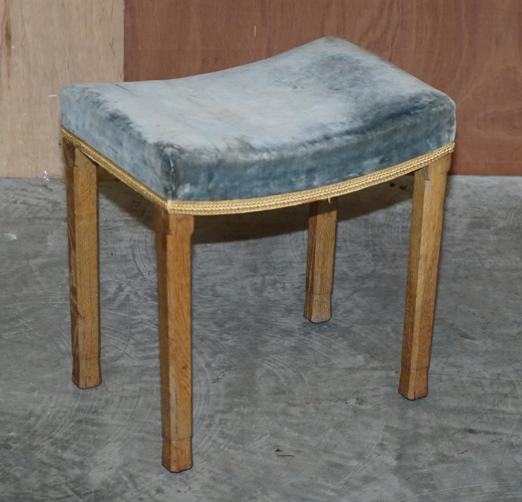 Velvet Pair of Rare Original Queen Elizabeth II 1953 Coronation Stools in Limed Oak