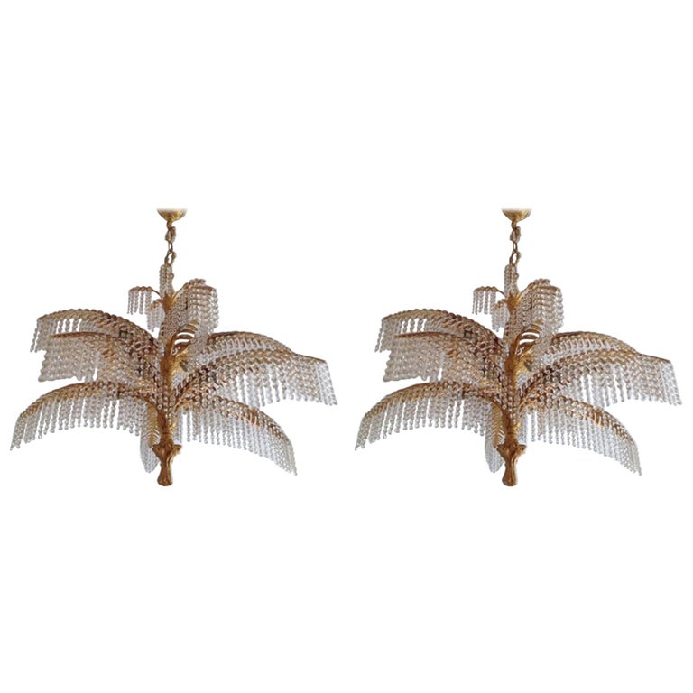 Amazing Palm Tree Chandelier Gilt Bronze And Crystal Circa 1970s Amazing Palm Tree Chandelier Gilt Bronze And Crystal Circa 1970s For