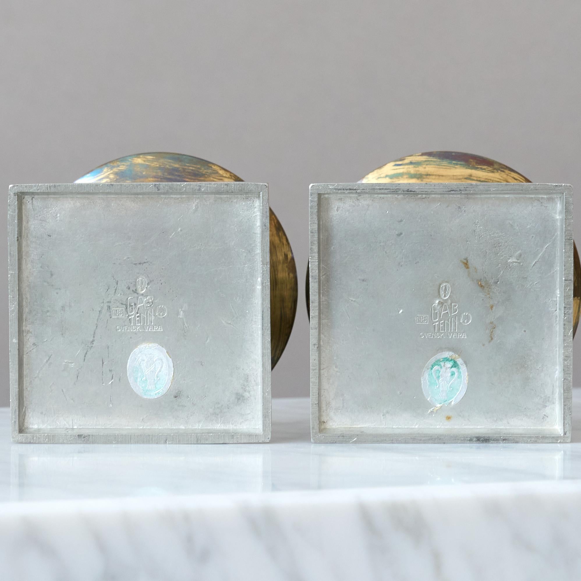 Pair of Rare Pewter & Brass Art Deco Candlesticks by GAB, Sweden, 1939. For Sale 5