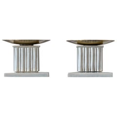 Pair of Rare Pewter & Brass Art Deco Candlesticks by GAB, Sweden, 1939.