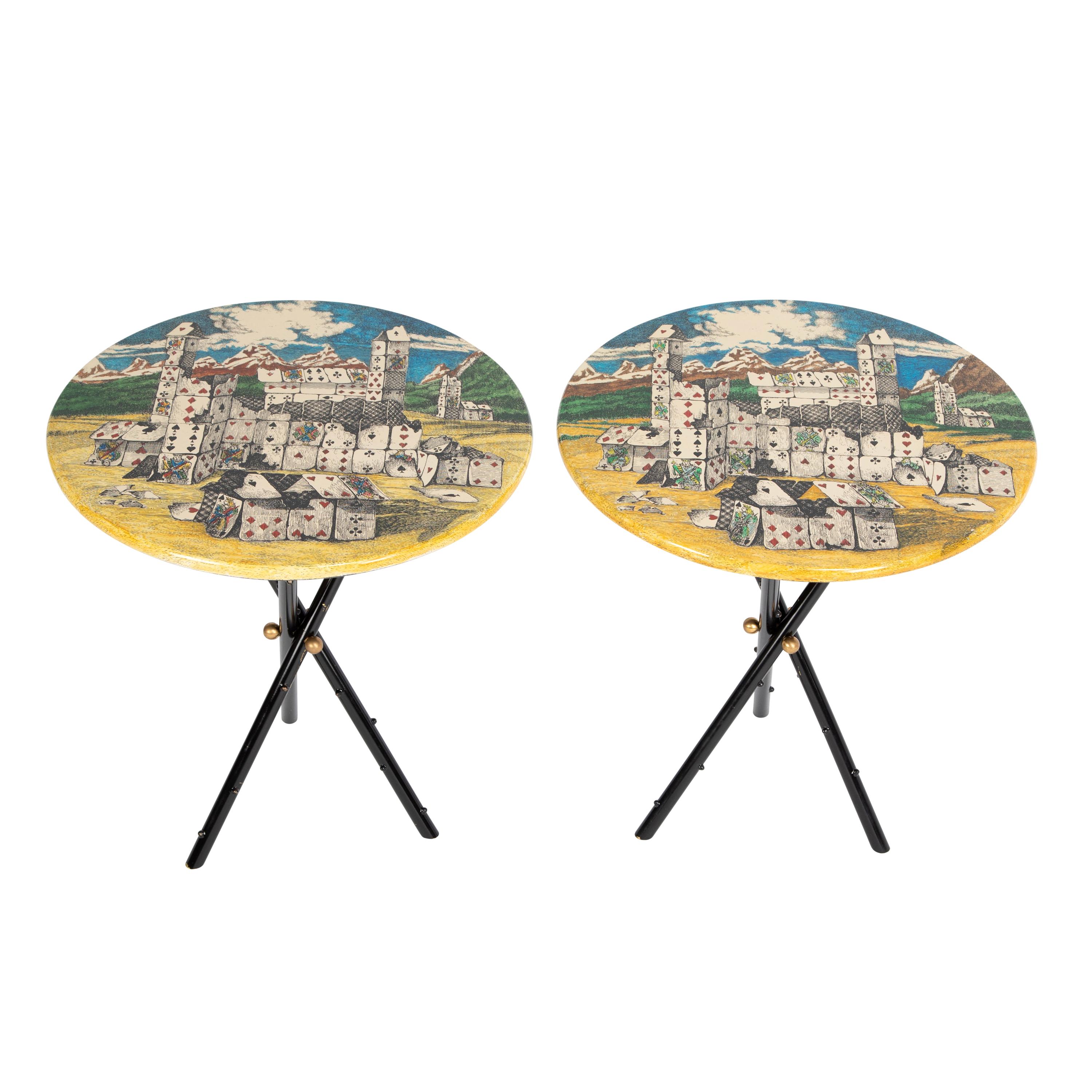 Pair of Rare Piero Fornasetti "Città Di Carte" Side Tables, circa 1950s