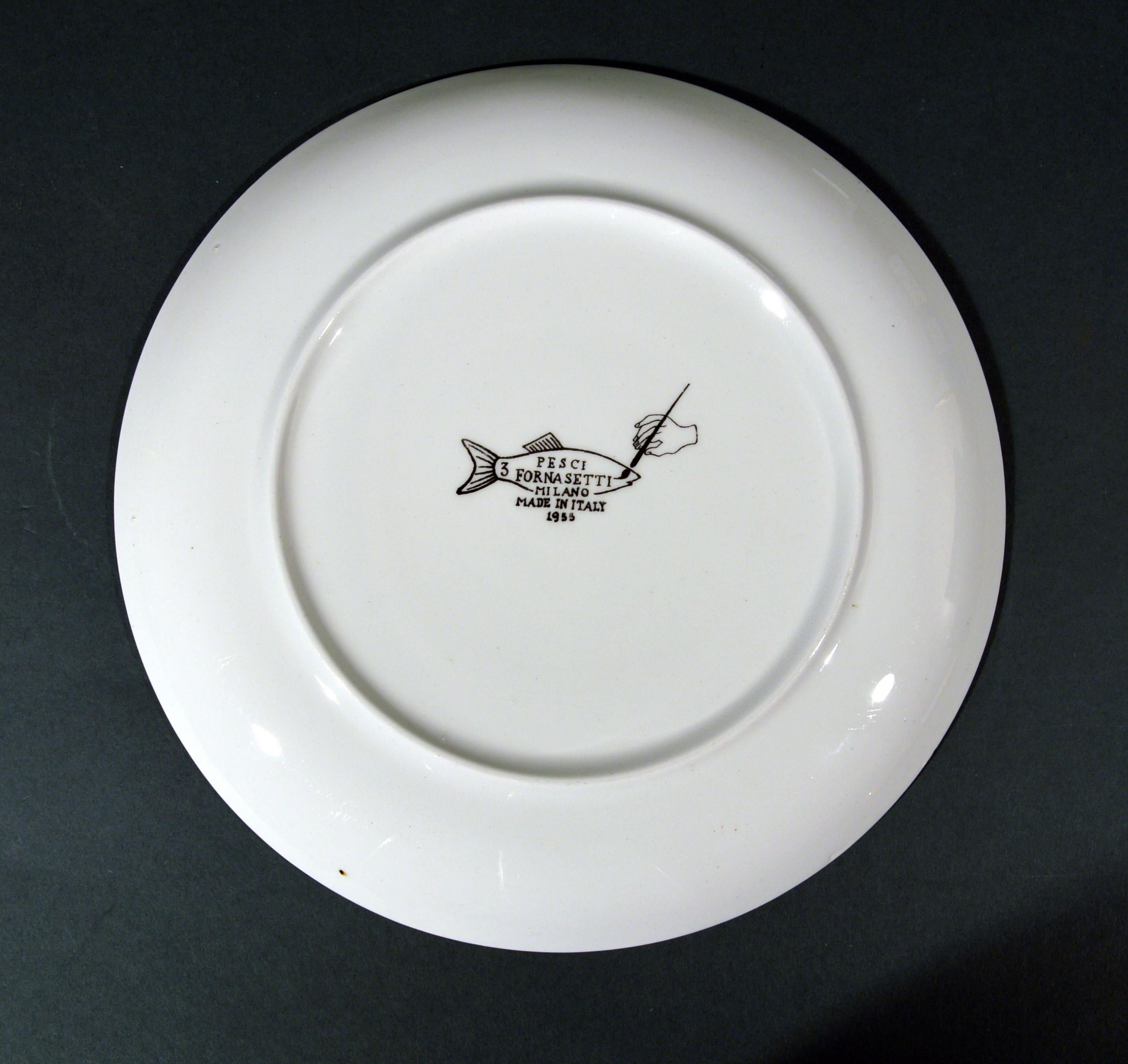 Italian Piero Fornasetti Porcelain Fish Plates, Pesci pattern or Passage of Fish For Sale