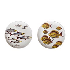 Pair of Rare Piero Fornasetti Fish Plates, Pesci Pattern or Passage of Fish