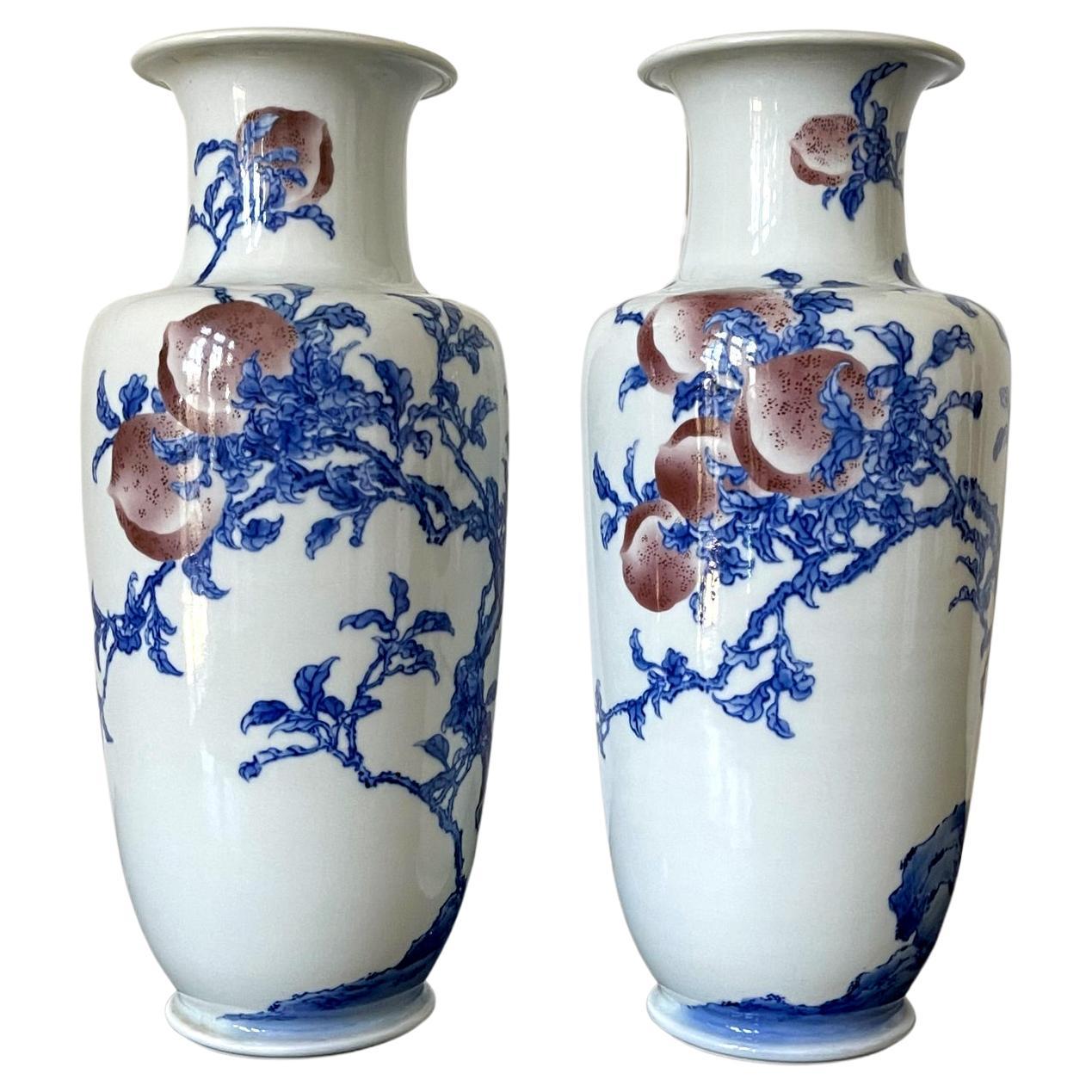 Pair of Rare Porcelain Commemorative Vases by Makuzu Kozan Meiji Period