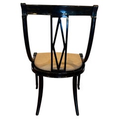 Pair of Rare Postmodern Empire Black Lacquered Swan Neck Wide Chairs