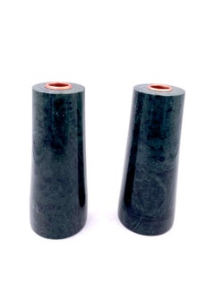 Pair of Rare Postmodern Memphis Era Candlesticks in Solid Green Marble