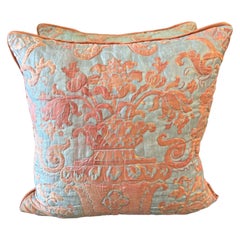 Pair of Rare Quilted Fortuny Pillows in Terracotta