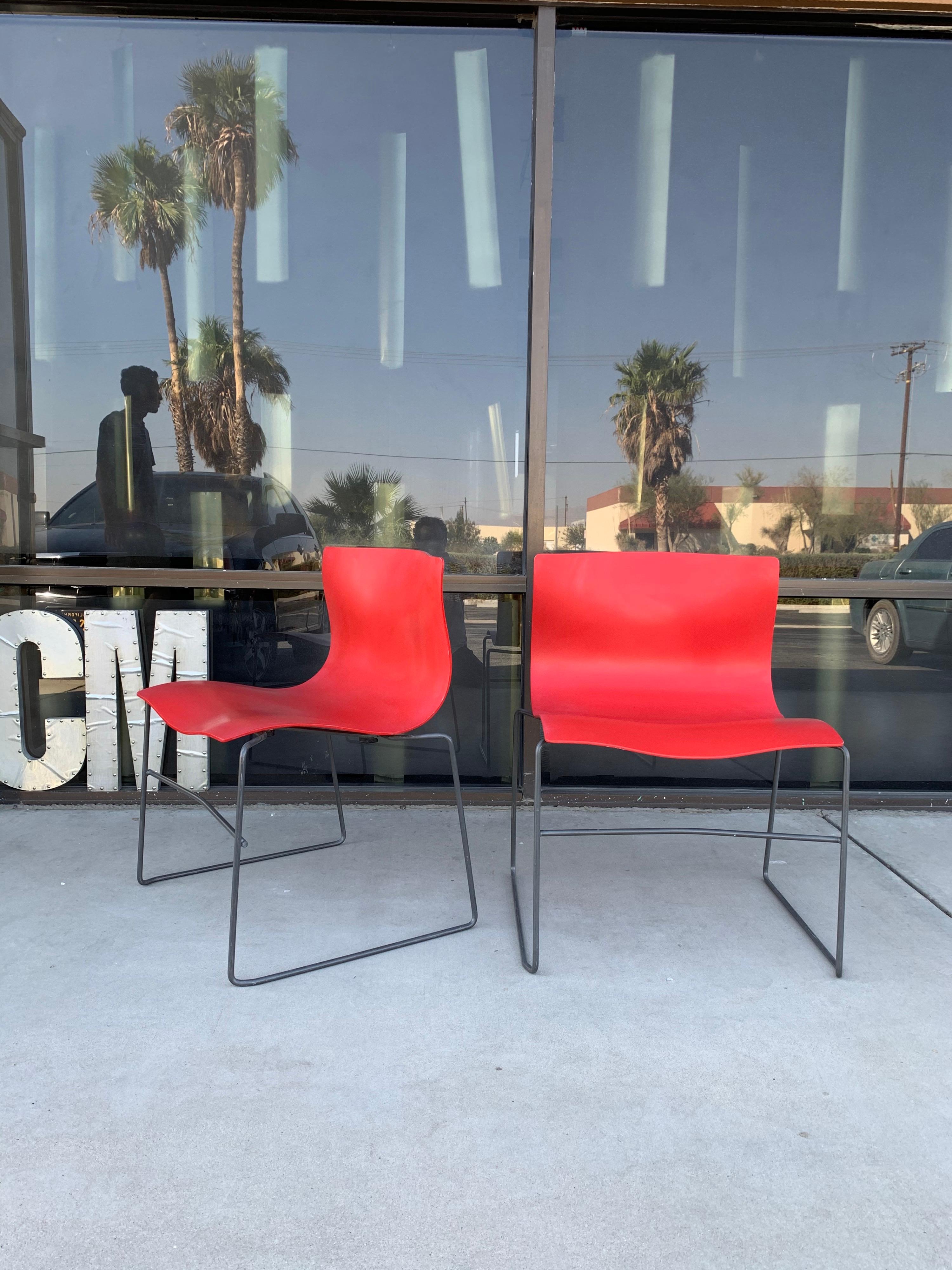 Modern Pair of Rare Red Handkerchief Chairs by Massimo Vignelli, 1985