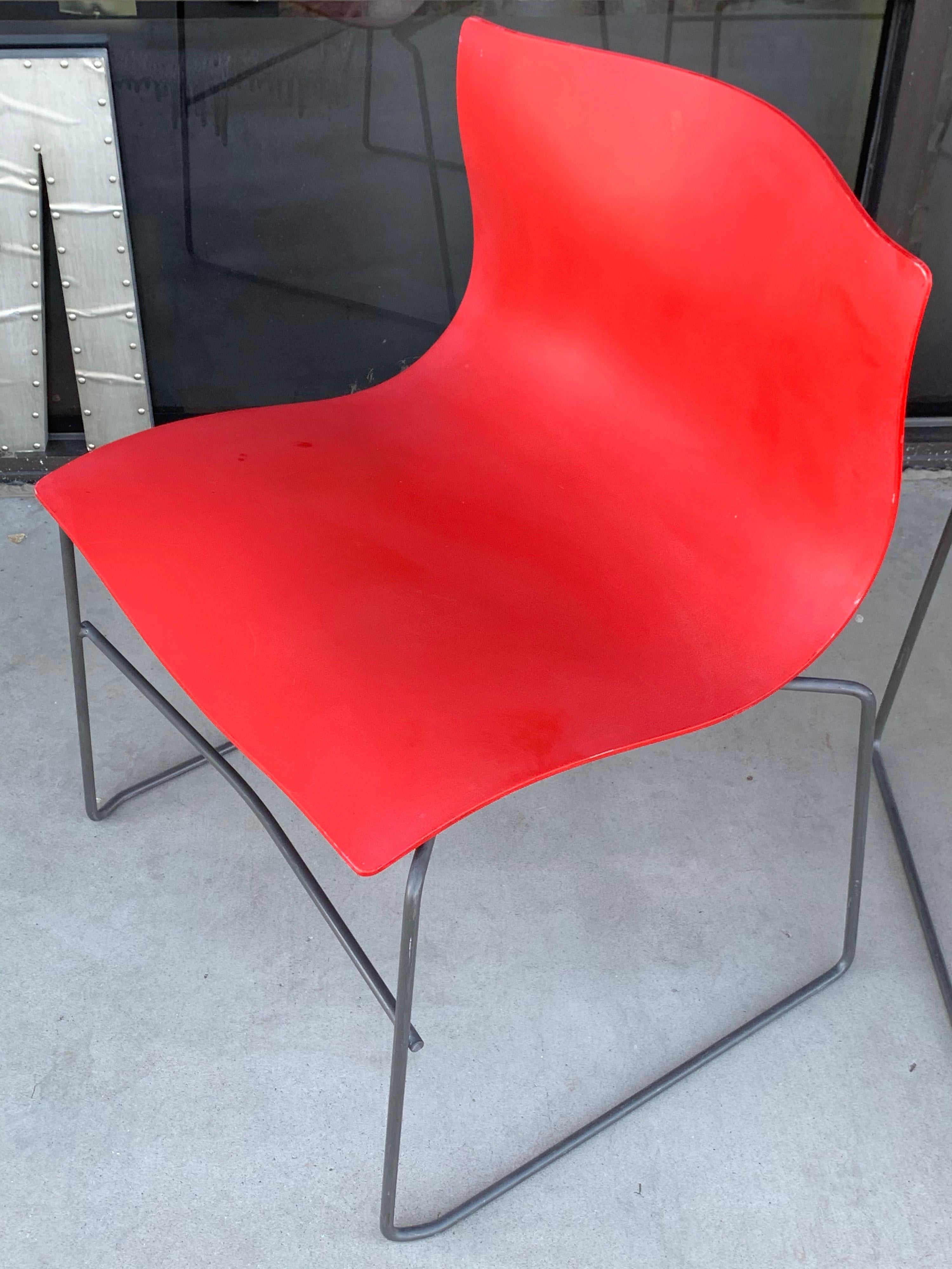 American Pair of Rare Red Handkerchief Chairs by Massimo Vignelli, 1985