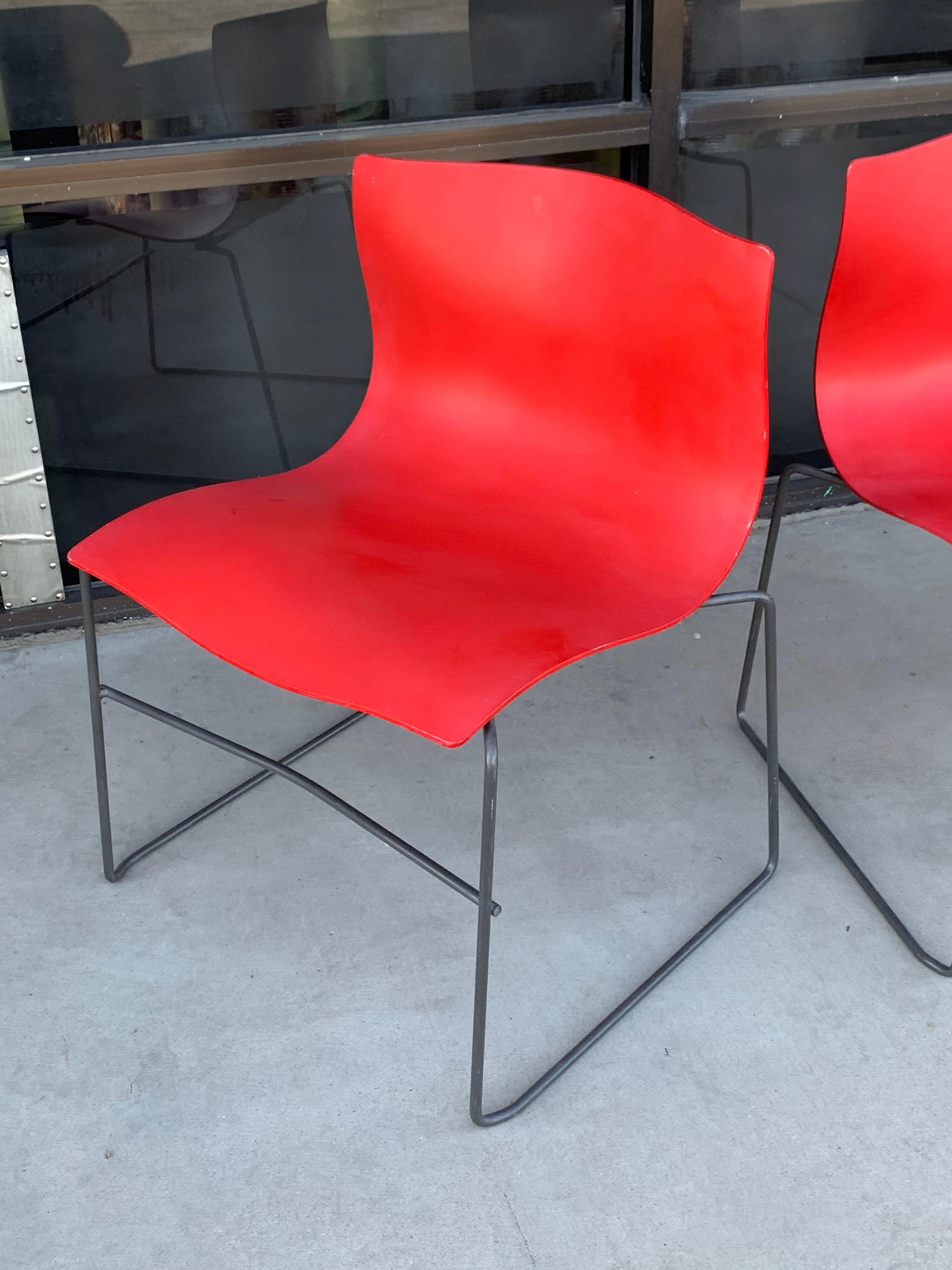 Other Pair of Rare Red Handkerchief Chairs by Massimo Vignelli, 1985