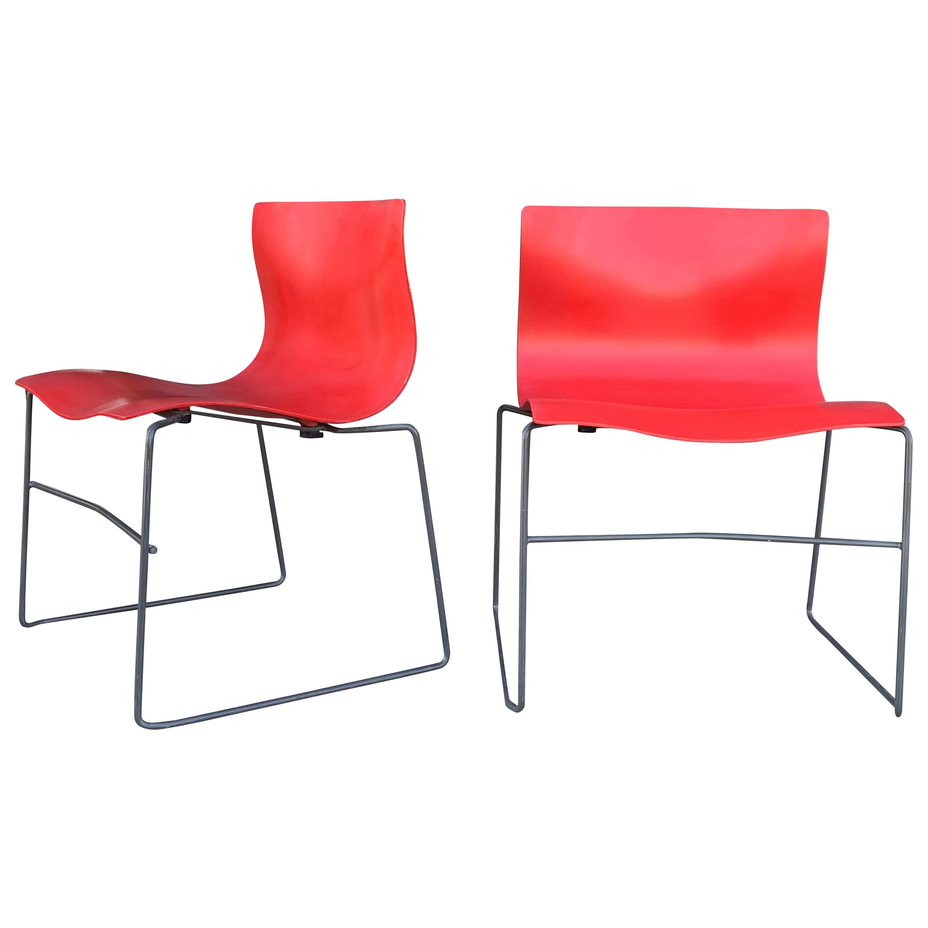 Pair of Rare Red Handkerchief Chairs by Massimo Vignelli, 1985