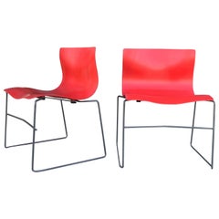 Pair of Rare Red Handkerchief Chairs by Massimo Vignelli, 1985