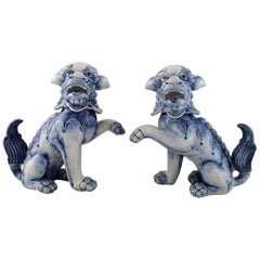 Antique Pair of Rare Rörstrand Porcelain Figures of Chinese Dogs, circa 1900