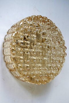 Pair of German Vintage Round Geometric Glass Ceiling Wall Flush Mounts Sconces