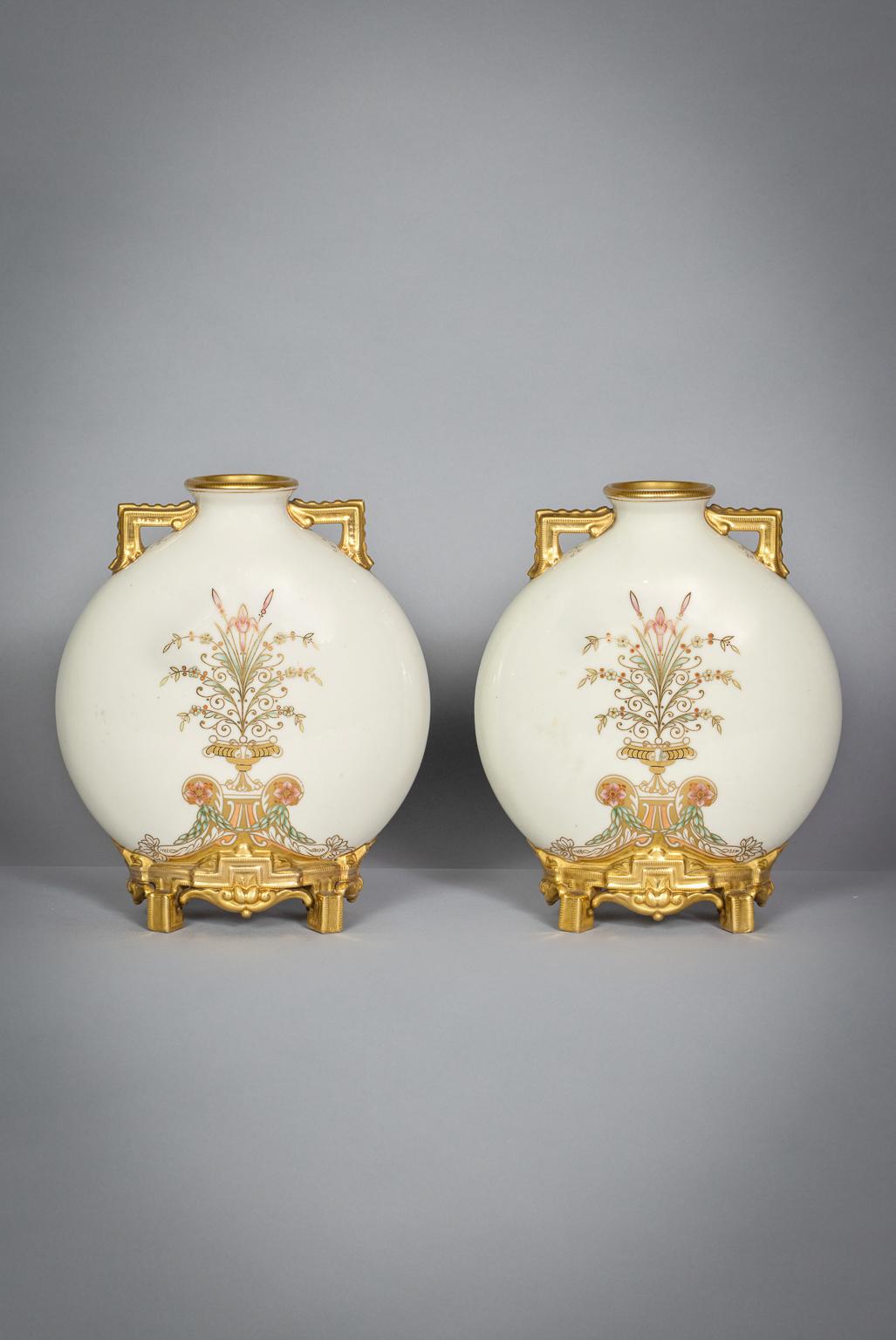English Pair of Rare Royal Worcester Pate-Sur-Pate Vases, circa 1890 For Sale