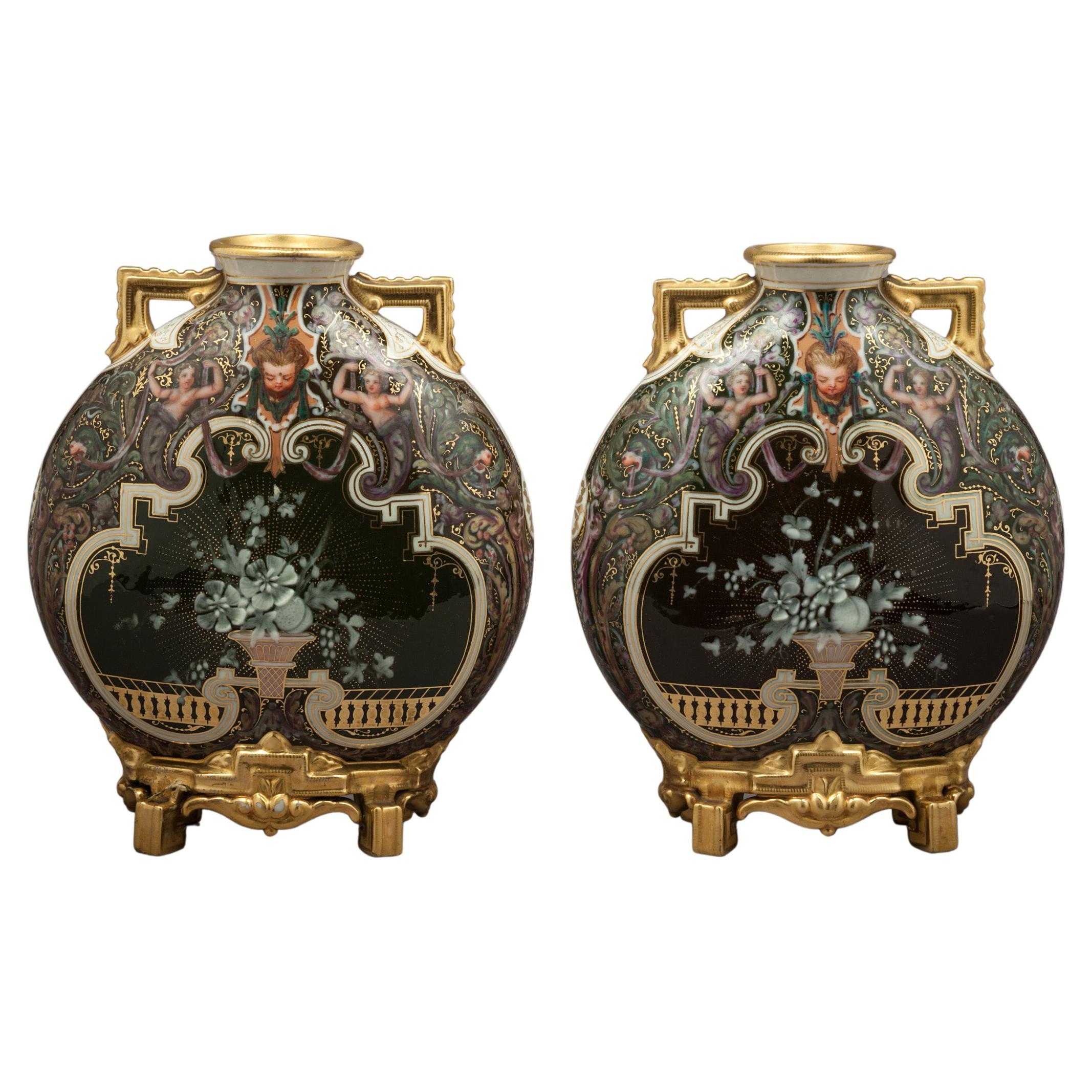 Pair of Rare Royal Worcester Pate-Sur-Pate Vases, circa 1890