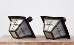 Pair of Rare Salvaged 1920s Iron Marketplace Lanterns