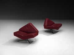 Pair of Rare Schmieder Angular Faceted 'Brasilia' Lounge Chairs Cherry Leather