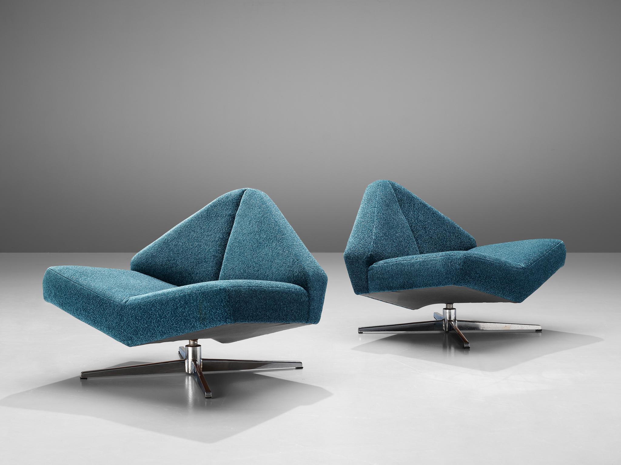 Scandinavian Modern Pair of Rare Schmieder 'Brasilia' Lounge Chairs in Blue Fabric