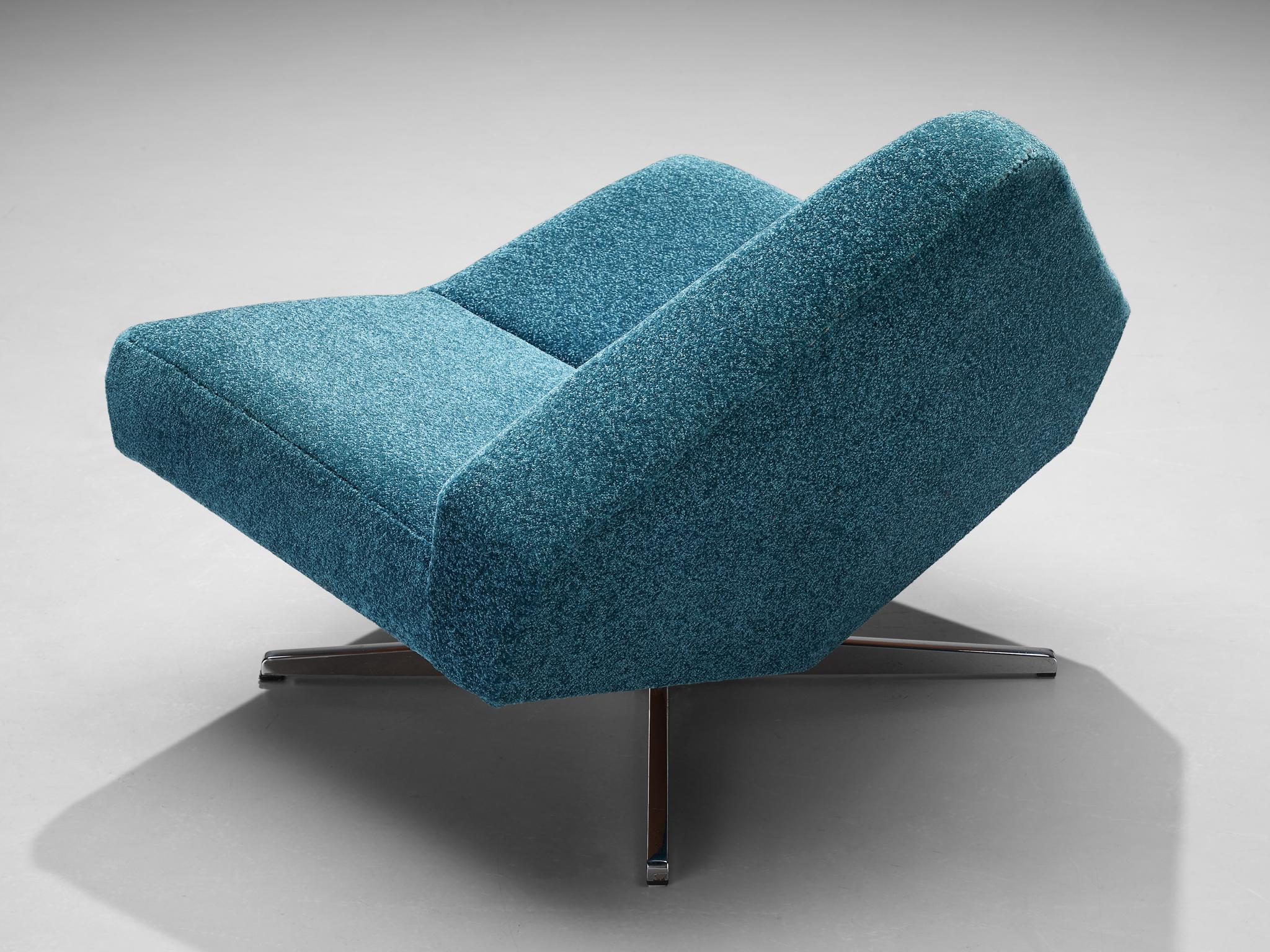 Danish Pair of Rare Schmieder 'Brasilia' Lounge Chairs in Blue Fabric