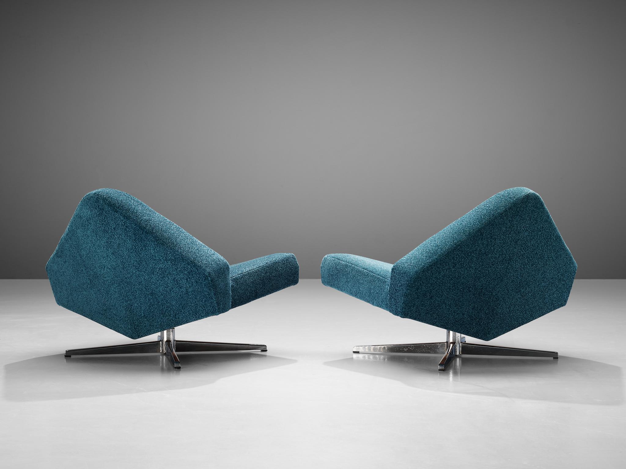 Pair of Rare Schmieder 'Brasilia' Lounge Chairs in Blue Fabric In Good Condition In Waalwijk, NL