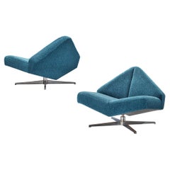Pair of Rare Schmieder 'Brasilia' Lounge Chairs in Blue Fabric