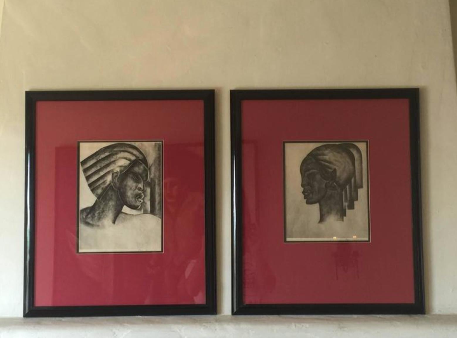 Glass Pair of Rare Signed Art Deco Lithographs by Boris Lovet-Lorski For Sale