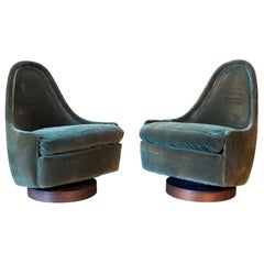 Retro Pair of Rare Signed Thayer Coggin Milo Baughman Designed Child's Swivel Chairs