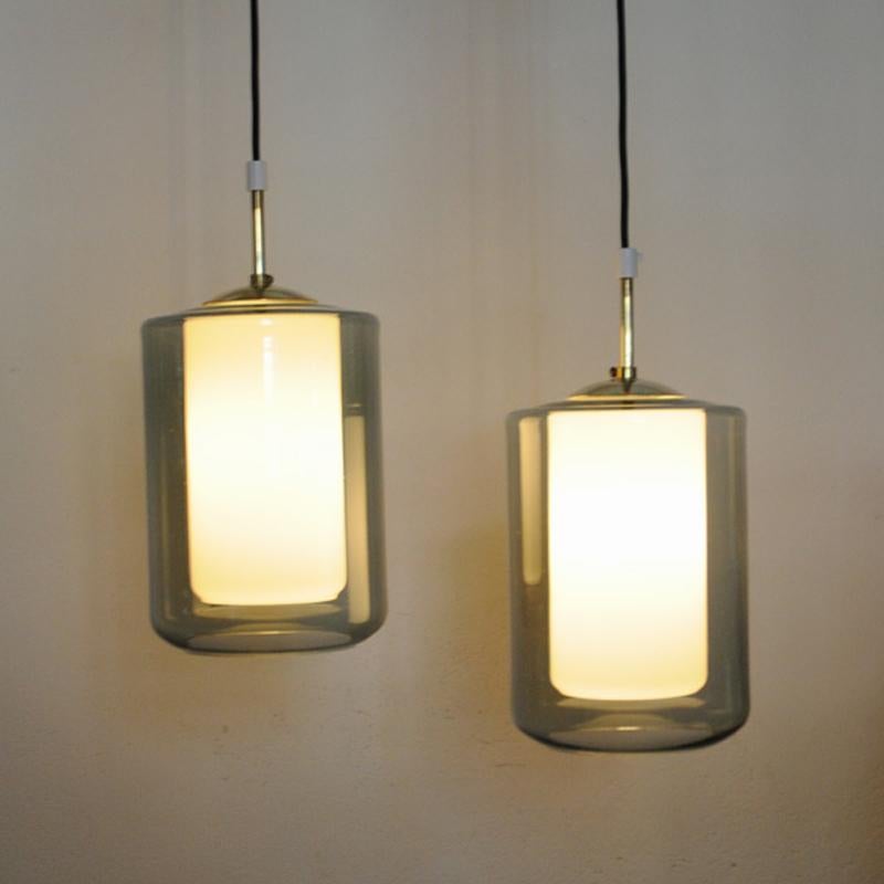 Pair of Rare Smokecolored Pendants with Inner Glass Core, Høvik, 1965, Norway In Good Condition In Stockholm, SE
