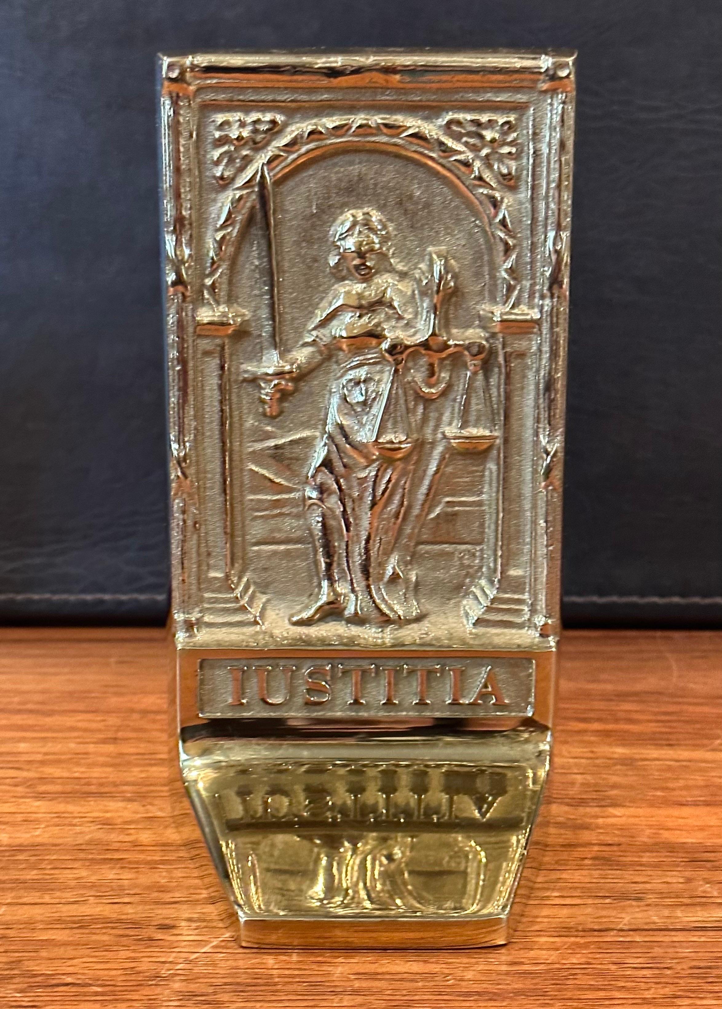 Pair of Rare Solid Brass Libertas & Justitia Bookends by Virginia Metalcrafters For Sale 5