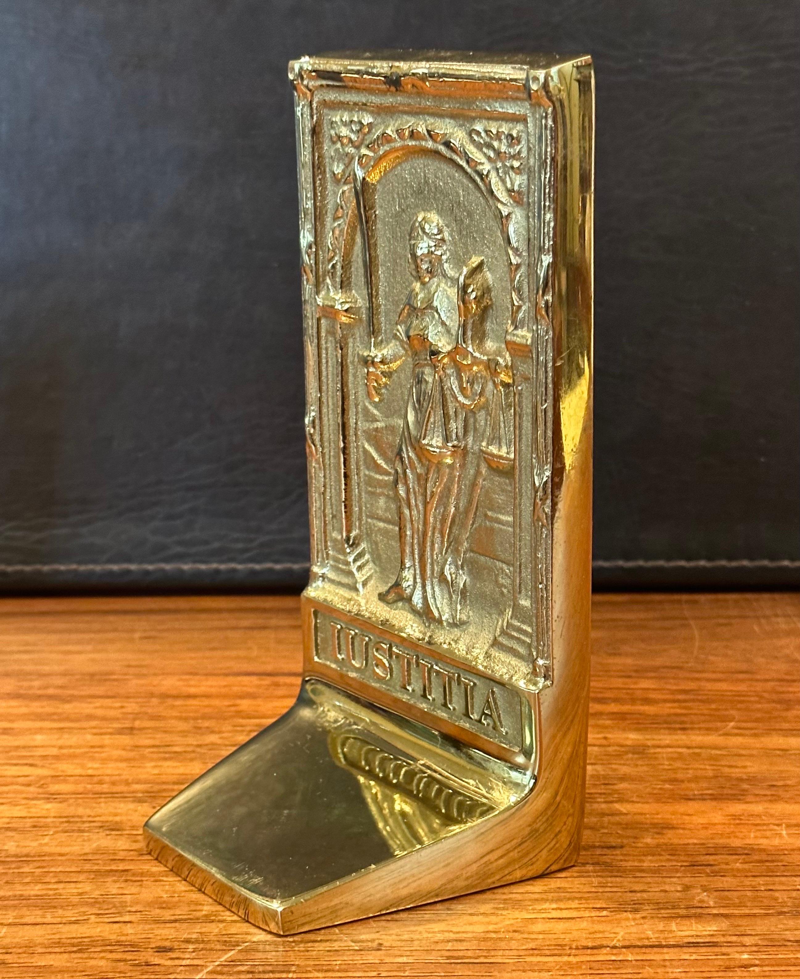 Pair of Rare Solid Brass Libertas & Justitia Bookends by Virginia Metalcrafters For Sale 6