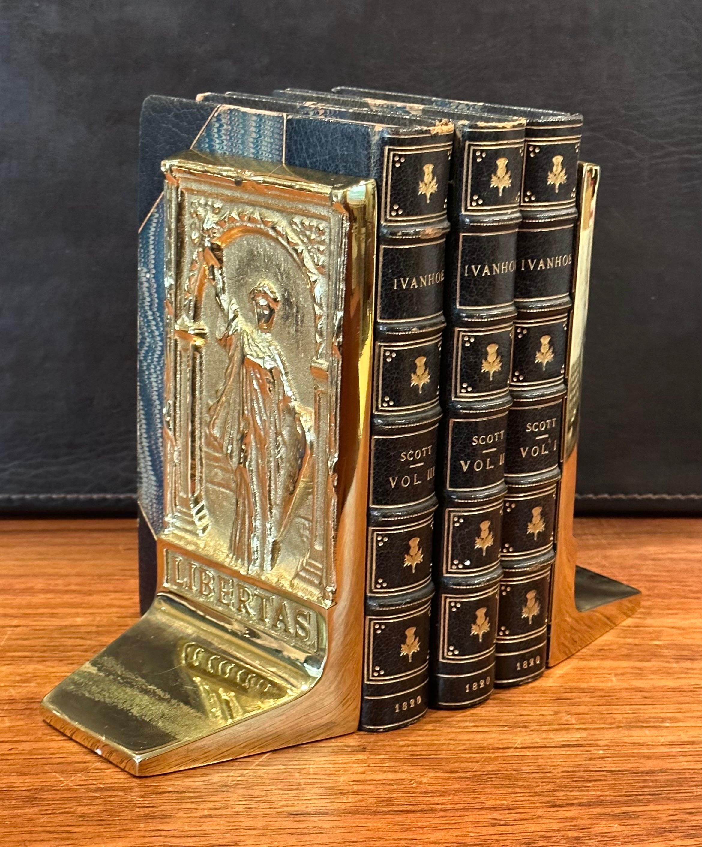 Pair of Rare Solid Brass Libertas & Justitia Bookends by Virginia Metalcrafters In Good Condition For Sale In San Diego, CA