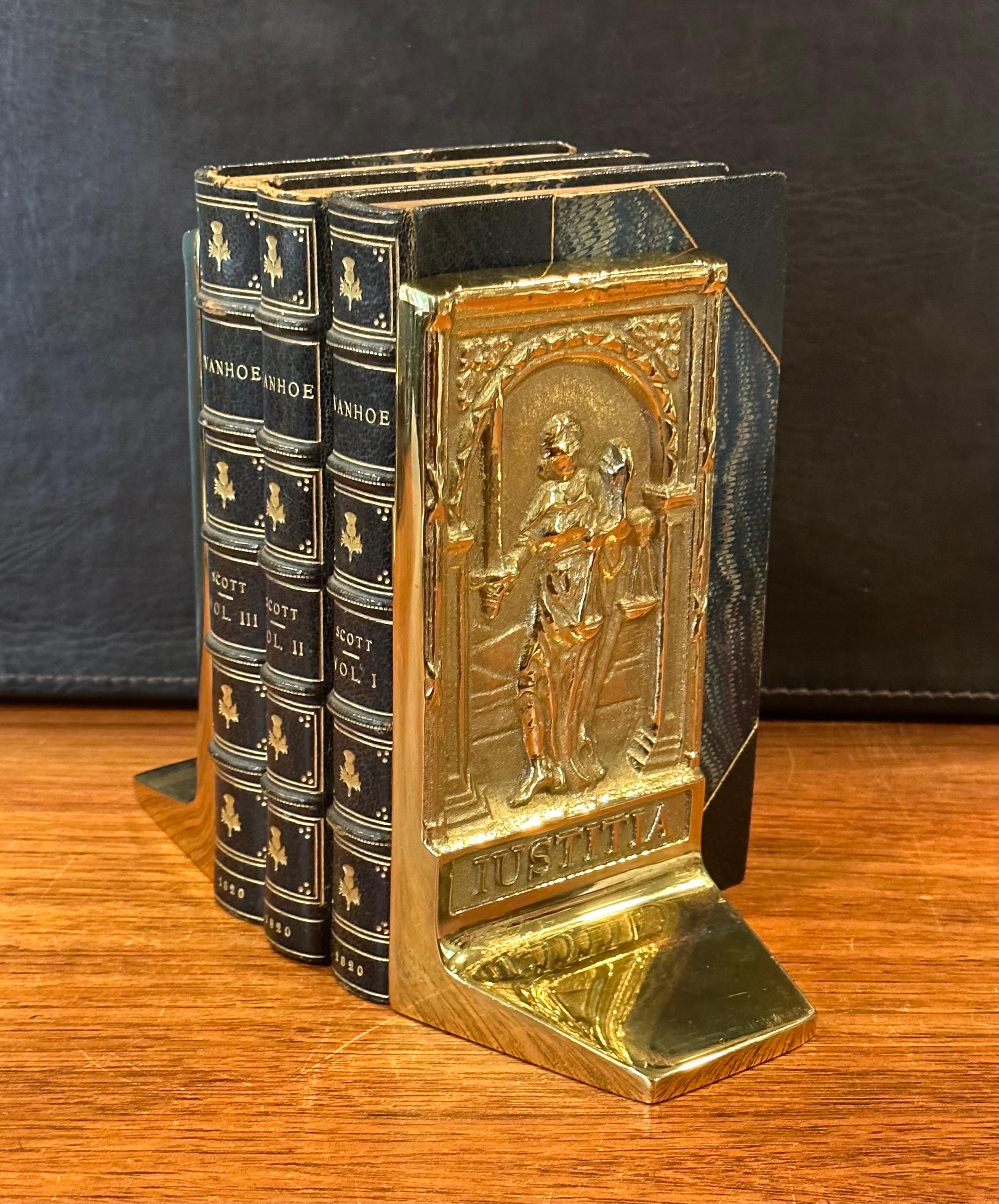 Pair of Rare Solid Brass Libertas & Justitia Bookends by Virginia Metalcrafters For Sale 1