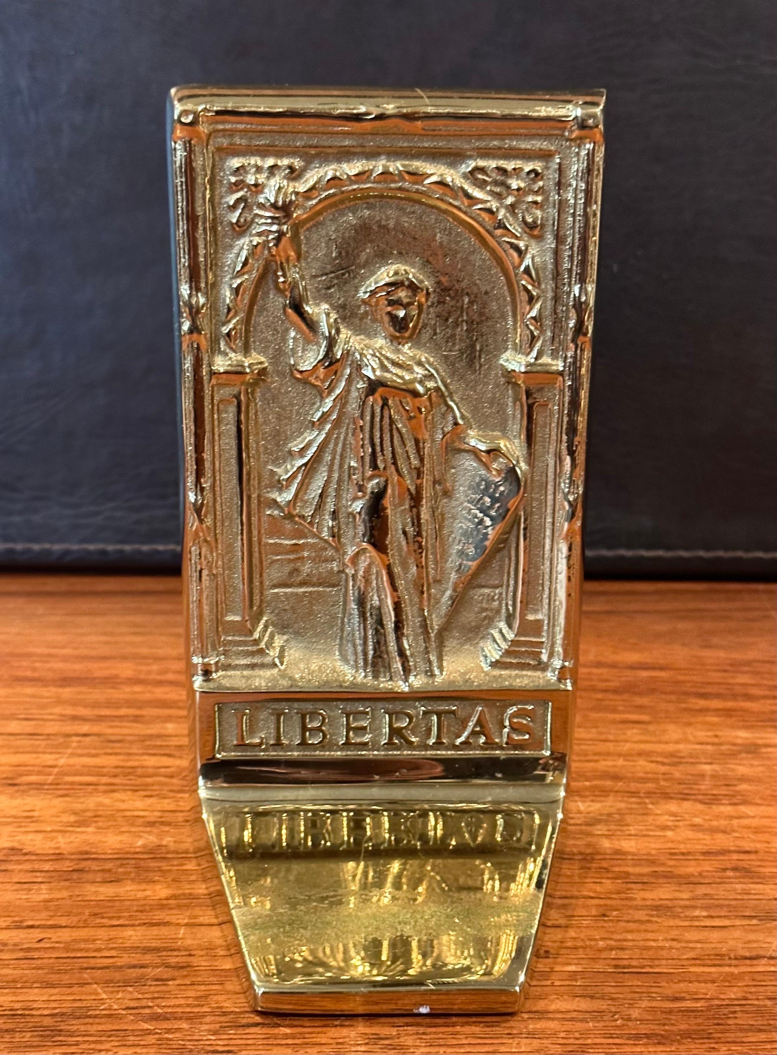 Pair of Rare Solid Brass Libertas & Justitia Bookends by Virginia Metalcrafters For Sale 2