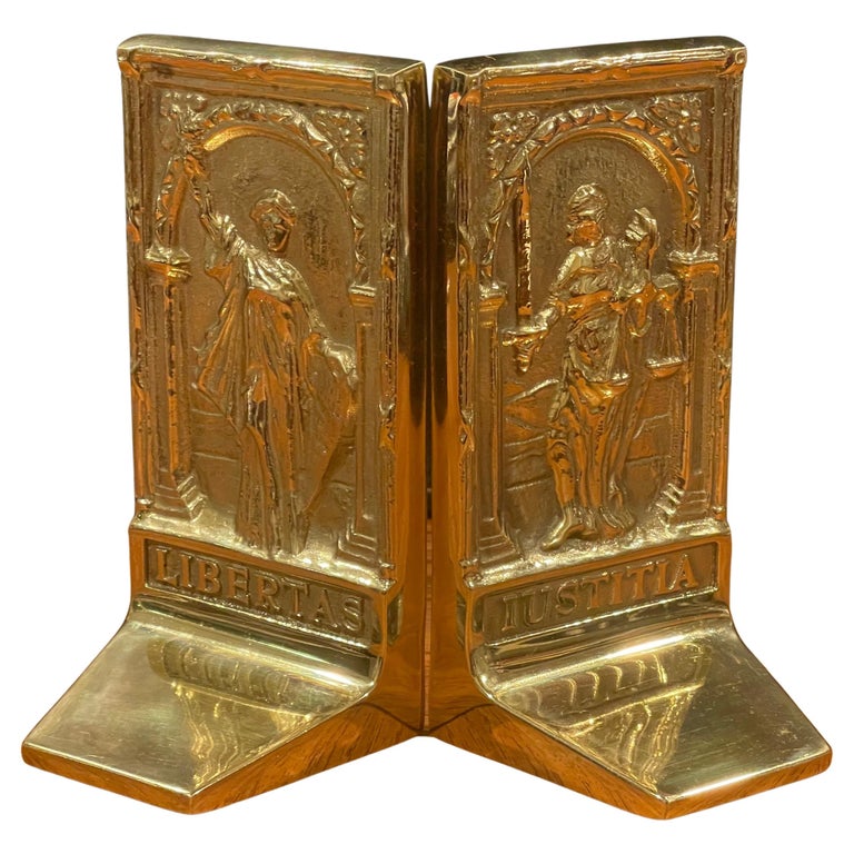 Pair of Rare Solid Brass Libertas and Justitia Bookends by Virginia  Metalcrafters at 1stDibs