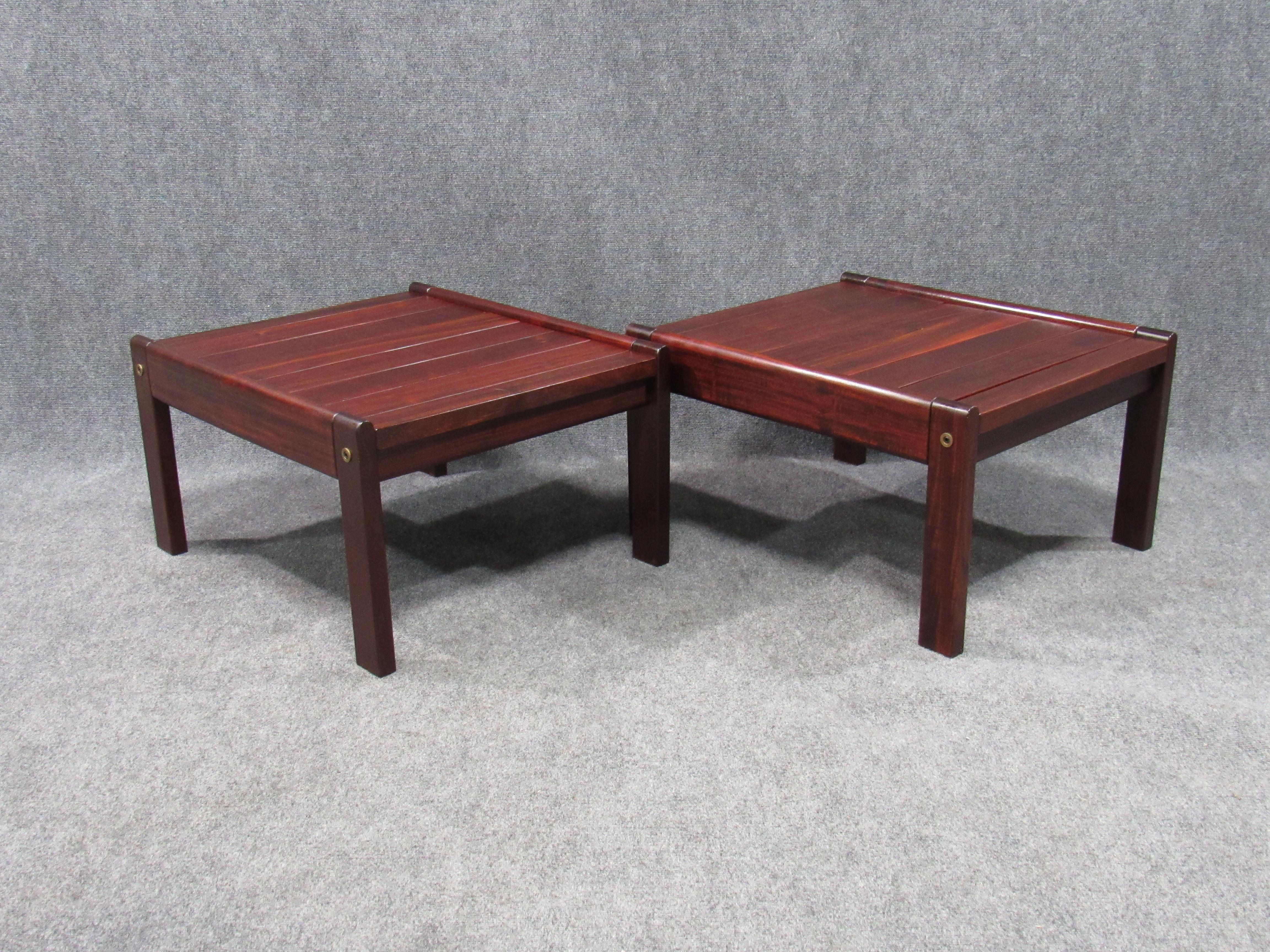 Pair of Rare Solid Brazilian Rosewood Ottomans / Stools Jean Gillon Attributed In Excellent Condition In Belmont, MA