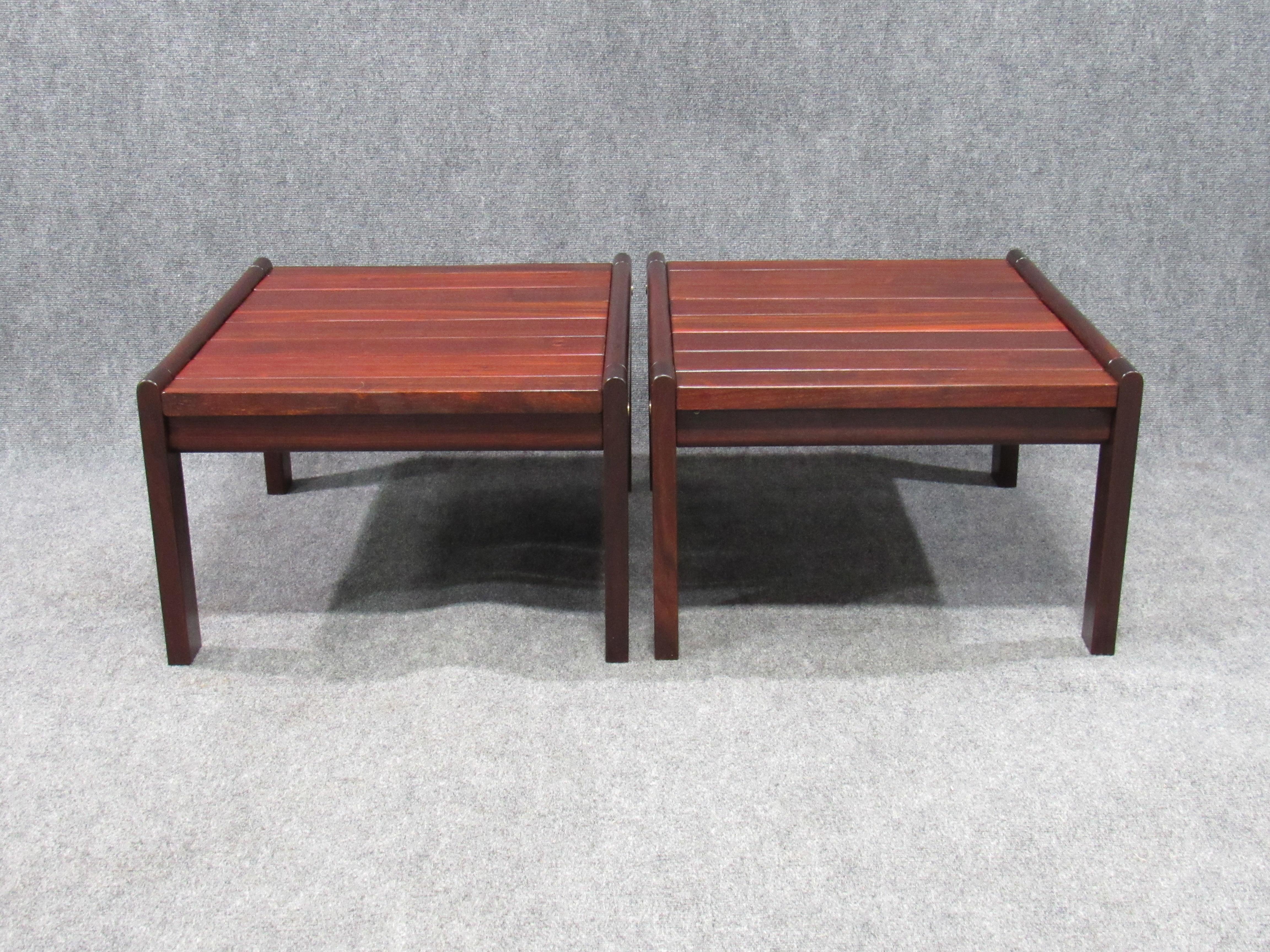 Mid-20th Century Pair of Rare Solid Brazilian Rosewood Ottomans / Stools Jean Gillon Attributed