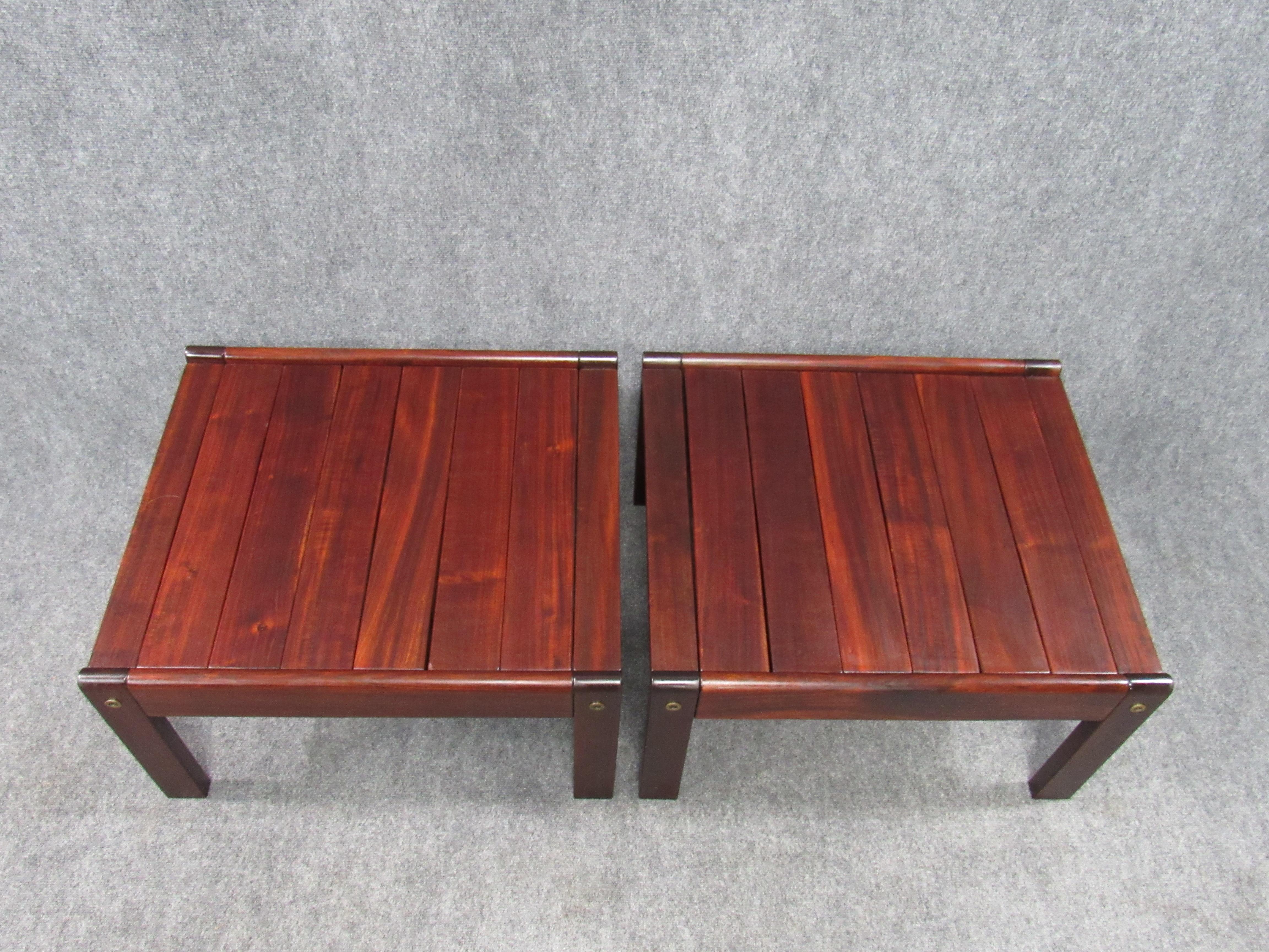 Pair of Rare Solid Brazilian Rosewood Ottomans / Stools Jean Gillon Attributed 2