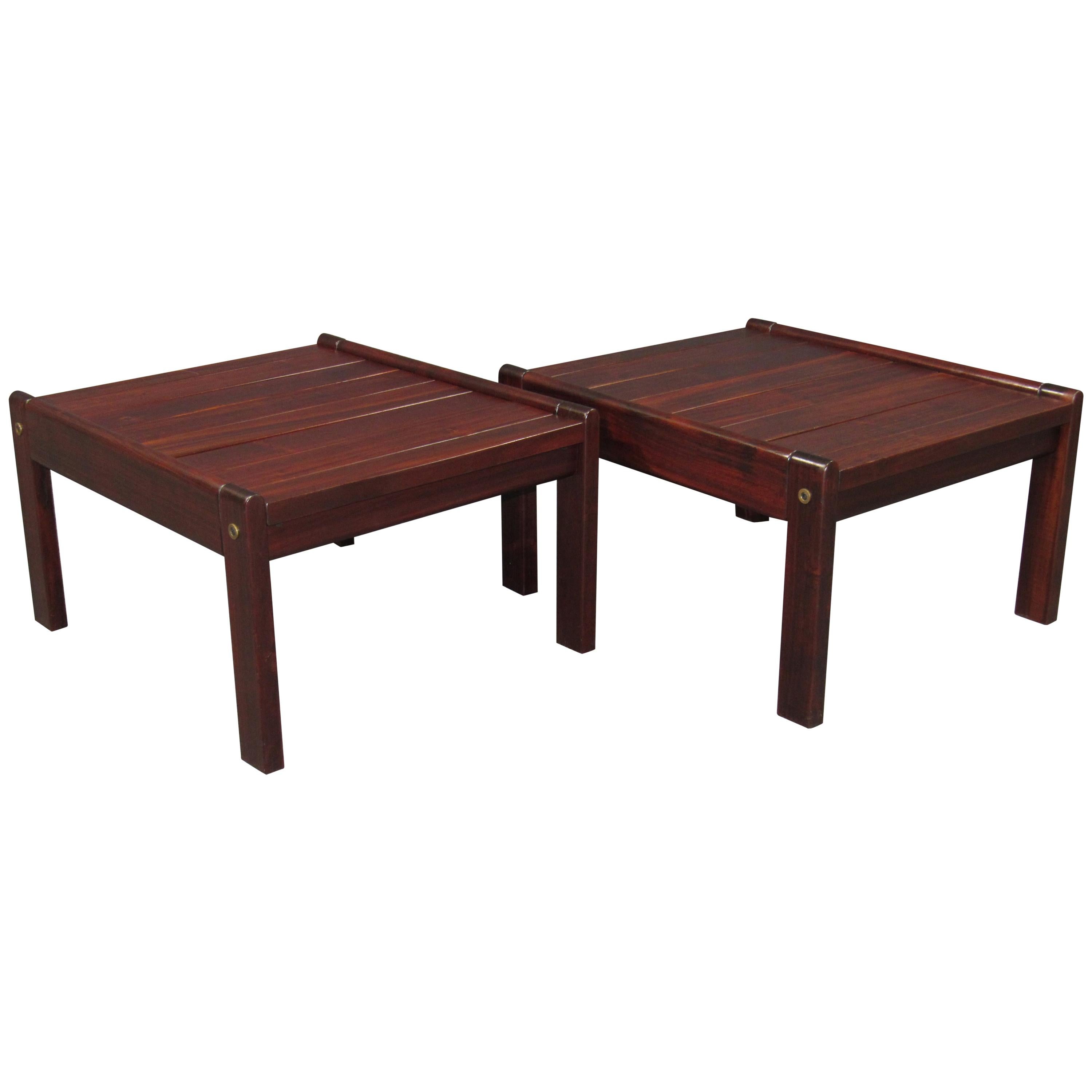 Pair of Rare Solid Brazilian Rosewood Ottomans / Stools Jean Gillon Attributed