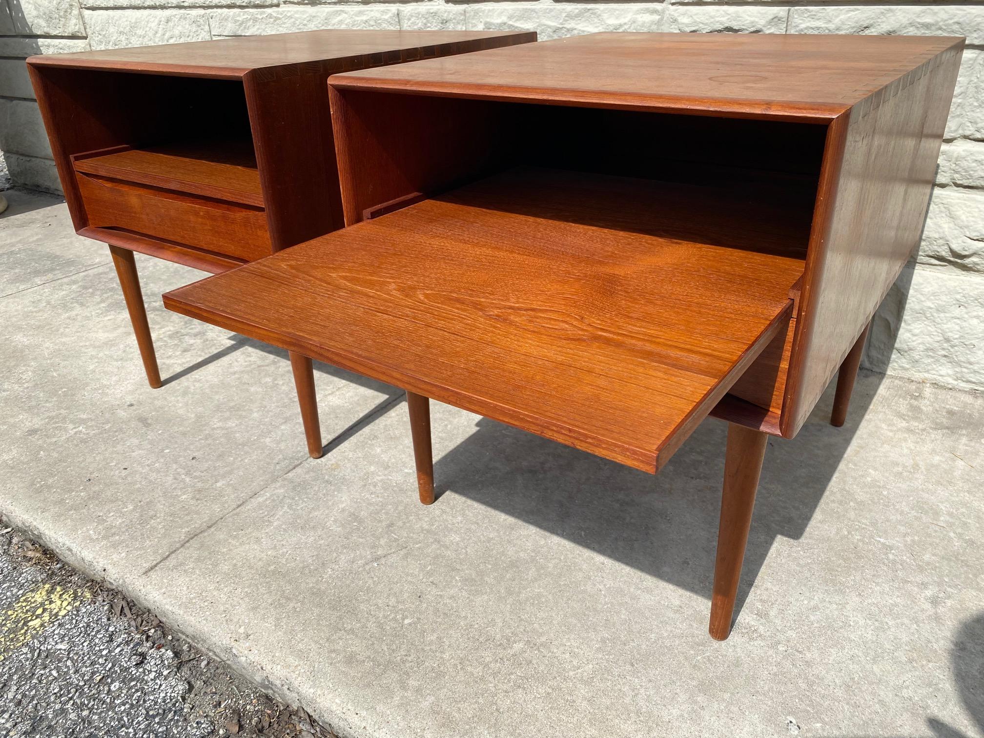 Danish Pair of Rare Solid Teak Side Tables by Johannes Aasbjerg