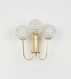 Pair of Rare Sputnik Brass and Murano Glass Wall Sconces by Doria, Germany, 1960