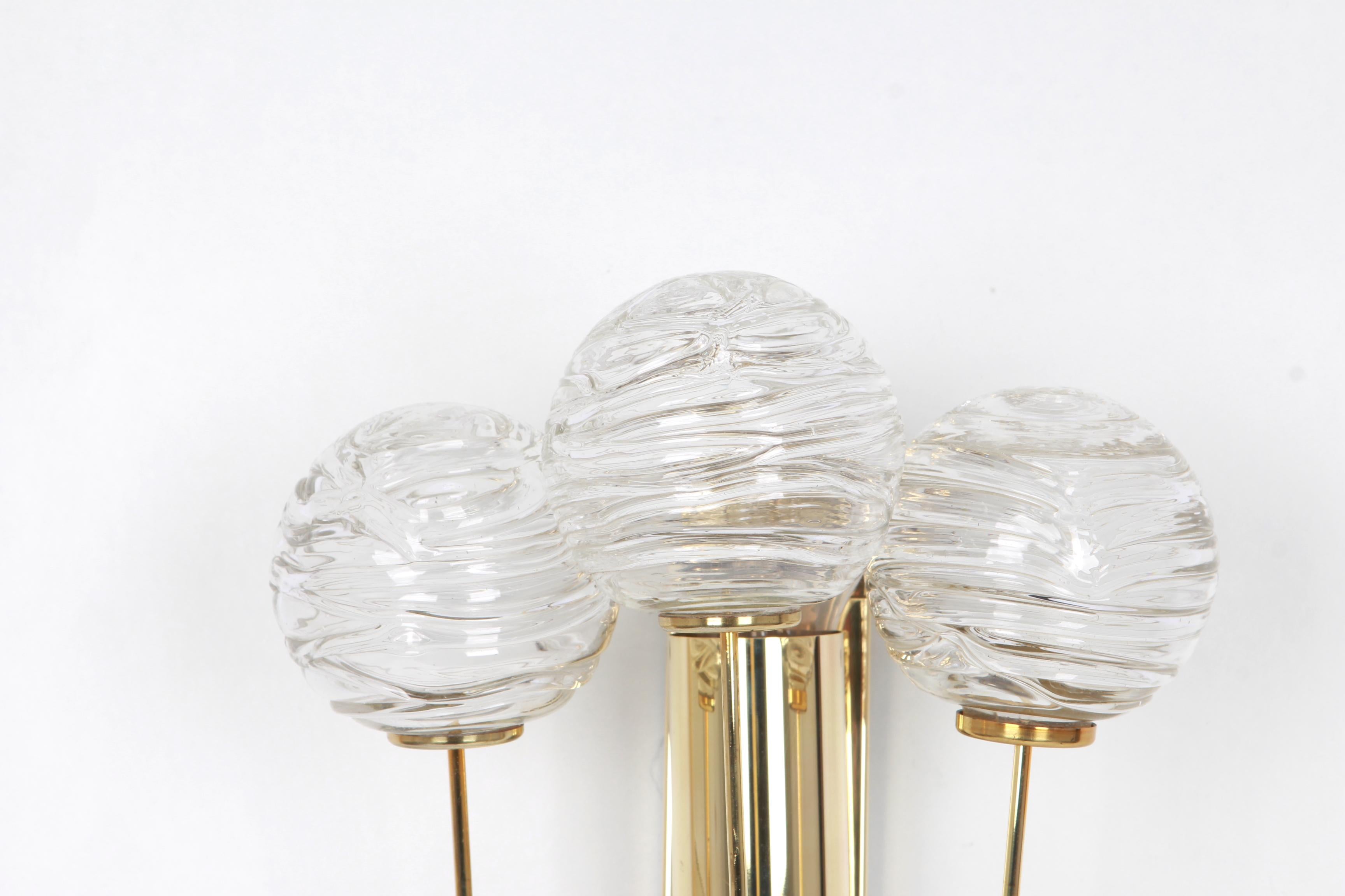 Mid-Century Modern Pair of Rare Sputnik Brass and Murano Glass Wall Sconces by Doria, Germany, 1960 For Sale