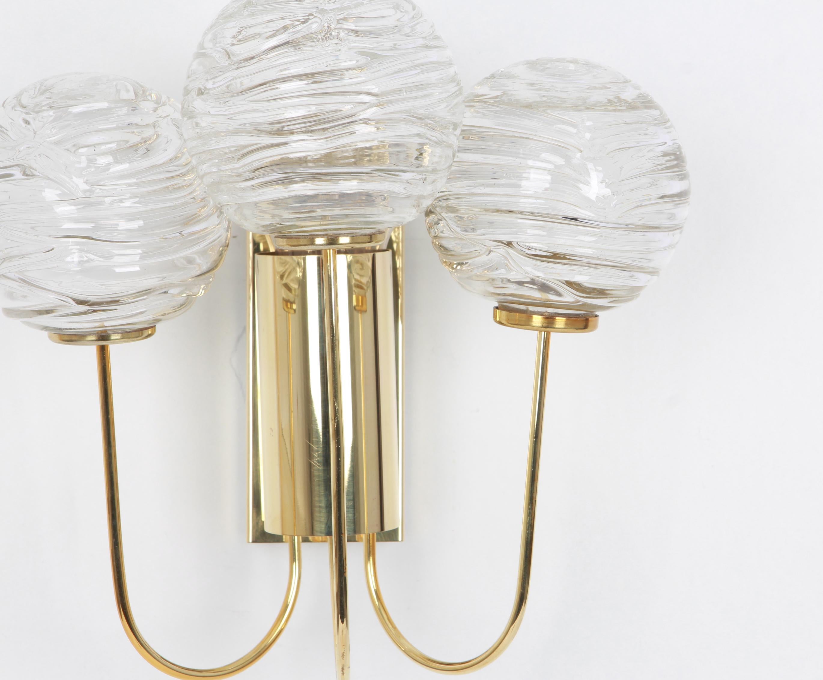 Pair of Rare Sputnik Brass and Murano Glass Wall Sconces by Doria, Germany, 1960 In Good Condition For Sale In Aachen, NRW