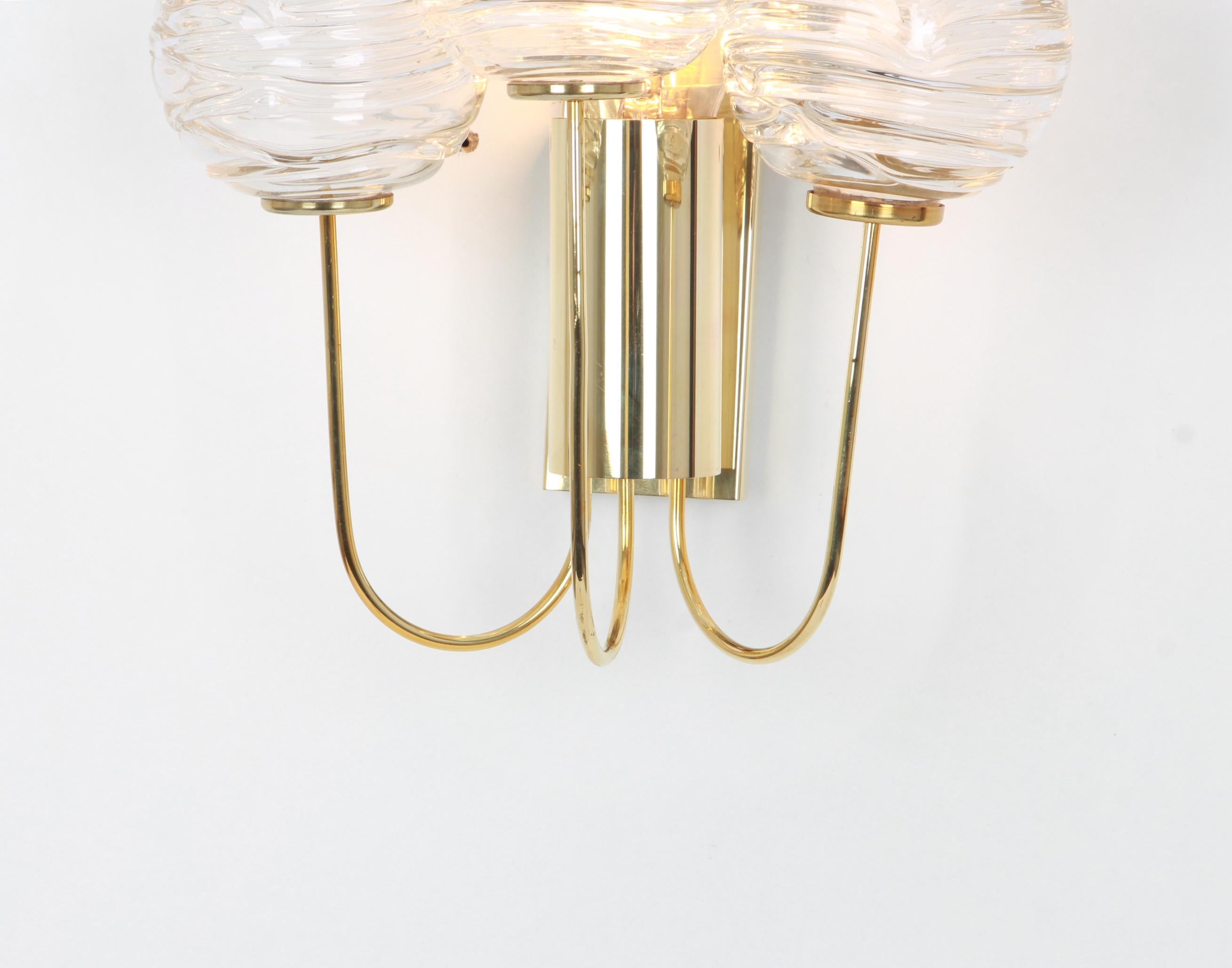 Pair of Rare Sputnik Brass and Murano Glass Wall Sconces by Doria, Germany, 1960 For Sale 1